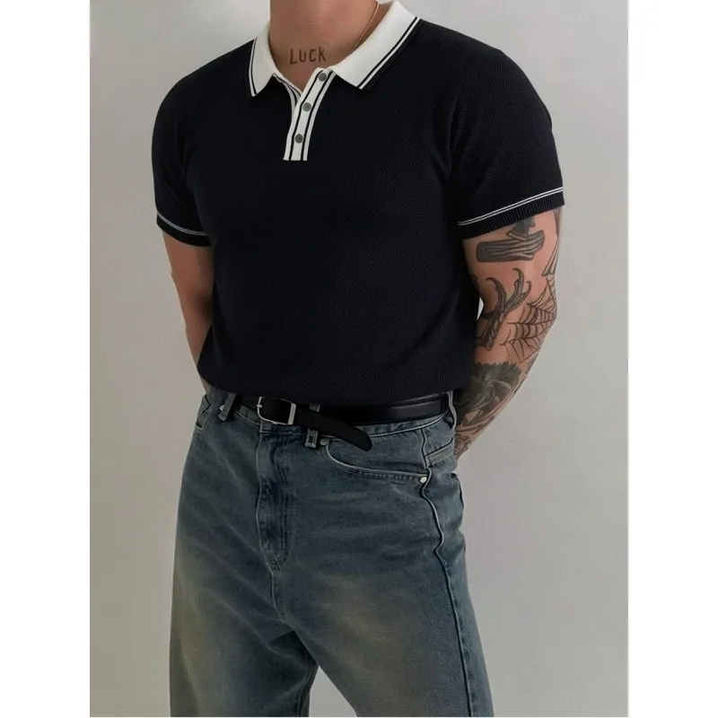 British Style Contrasting Knitted Polo Shirts for Men Slim Casual Business Social T-shirt Ice Silk Cool Elastic Lapel Tshirts
British Style Contrasting Knitted Polo Shirts for Men Slim Casual Business Social T-shirt Ice Silk Cool Elastic Lapel Tshirts