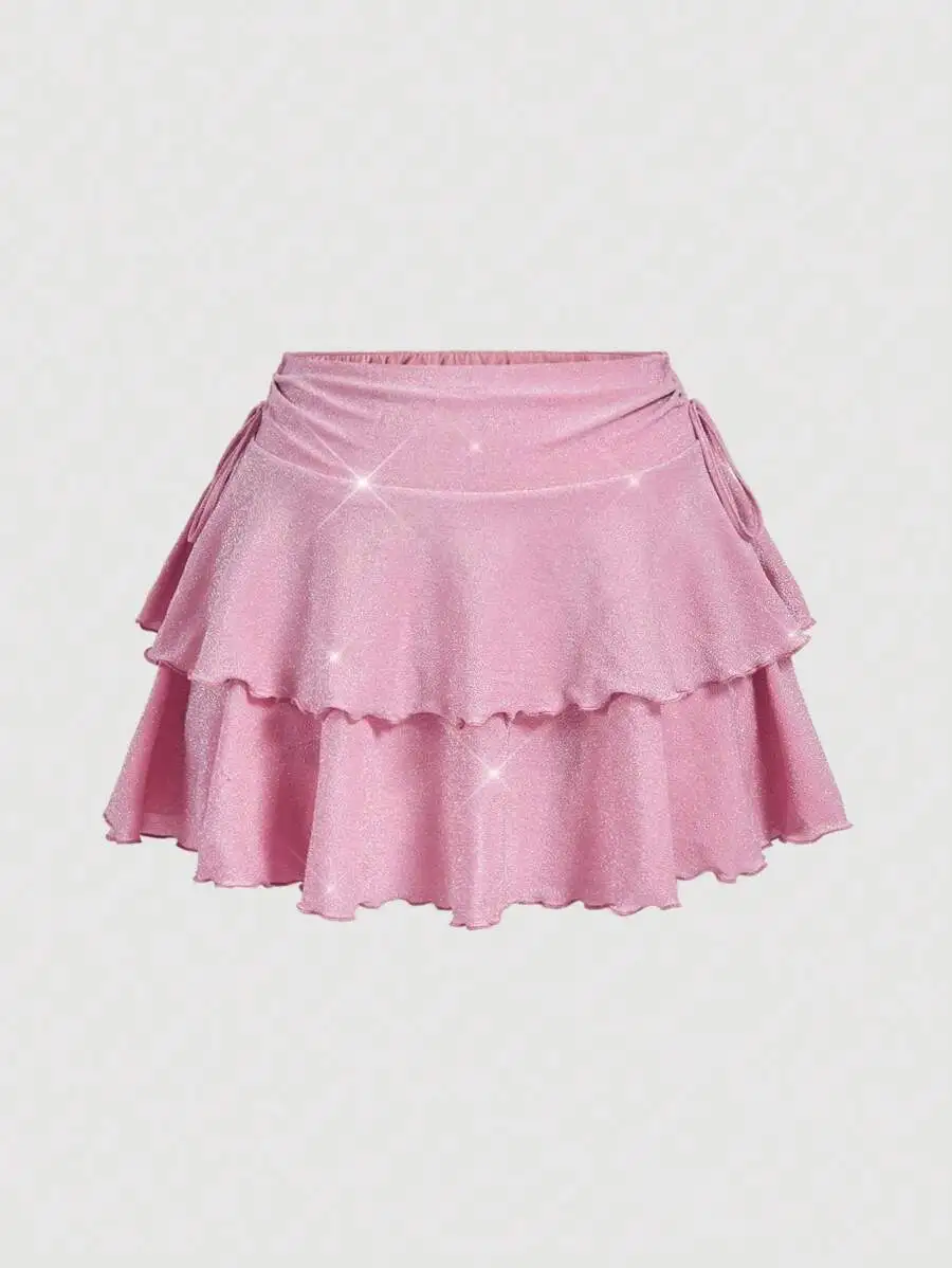Glitter Ruffle Hem Low Waist Skirt For Women
Glitter Ruffle Hem Low Waist Skirt For Women