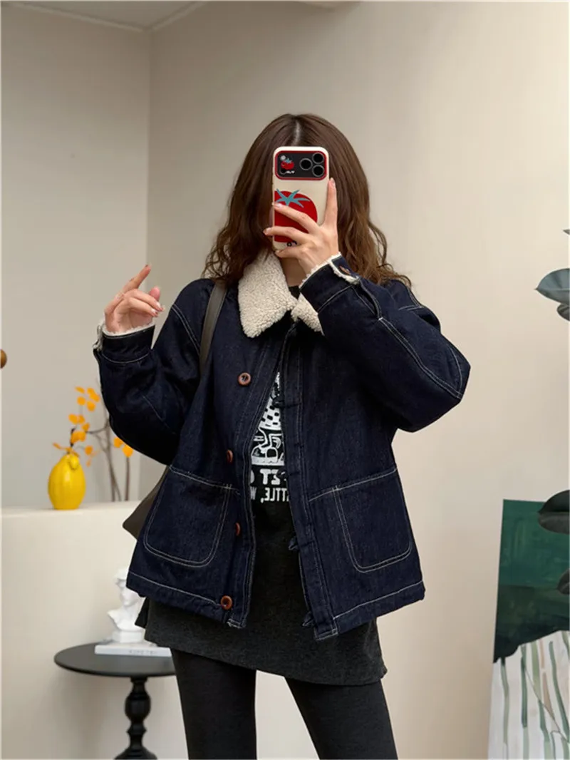 Women's Vintage Lamb Fur Collar Jaet Cotton Denim Oversized oulder Winter Coat Street Sle Thi Long Sve Cotton Clothes
Women's Vintage Lamb Fur Collar Jaet Cotton Denim Oversized oulder Winter Coat Street Sle Thi Long Sve Cotton Clothes