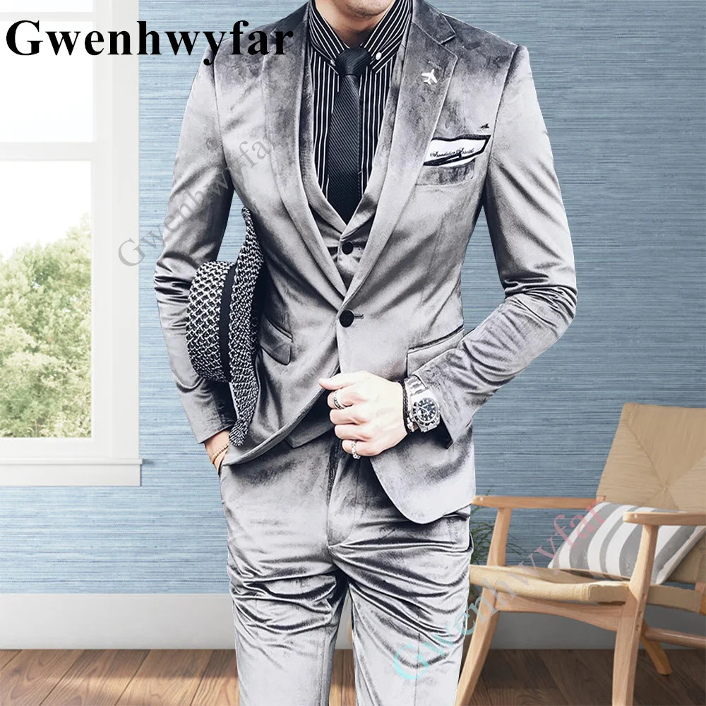 Gwenhwyfar Men's 3-Pieces Gray Velvet Suit Shawl Laple Collar Fit Formal Dress Regular Fit Prom Wedding Dress with Pants Party
Gwenhwyfar Men's 3-Pieces Gray Velvet Suit Shawl Laple Collar Fit Formal Dress Regular Fit Prom Wedding Dress with Pants Party