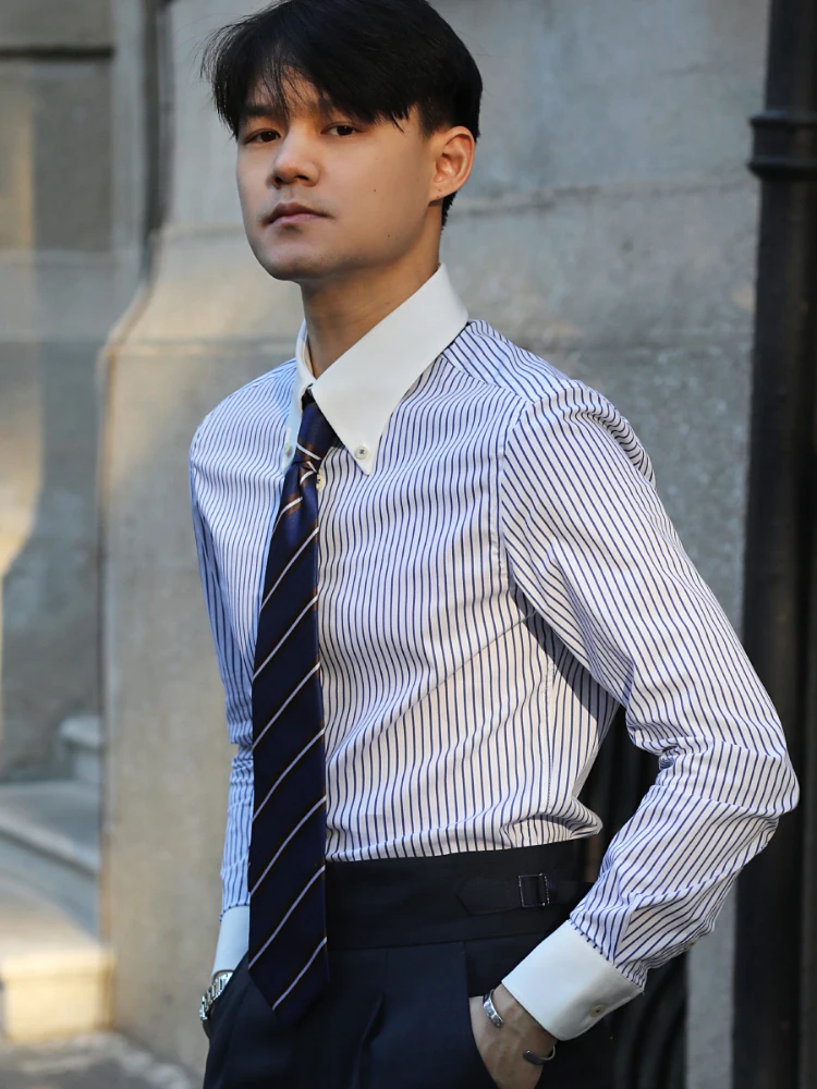 Italian Gentleman Slim Fit Long Sleeve Fashionable Blue Striped Shirt Vintage British Style Contrast Color Lapel Trendy Men's...
Italian Gentleman Slim Fit Long Sleeve Fashionable Blue Striped Shirt Vintage British Style Contrast Color Lapel Trendy Men's...