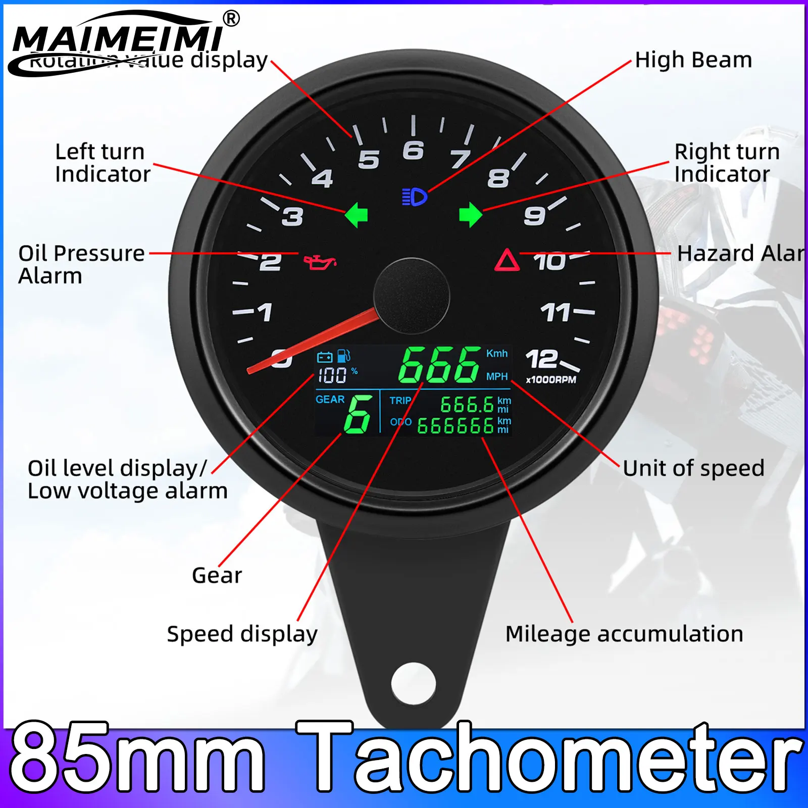 Digital Motorcycle Tachometer 0-12000RPM LCD Speedometer Odometer 12000RPM Waterproof Motorbike Gauge Cafe Racer 2 - 4 Cylinders
Digital Motorcycle Tachometer 0-12000RPM LCD Speedometer Odometer 12000RPM Waterproof Motorbike Gauge Cafe Racer 2 - 4 Cylinders