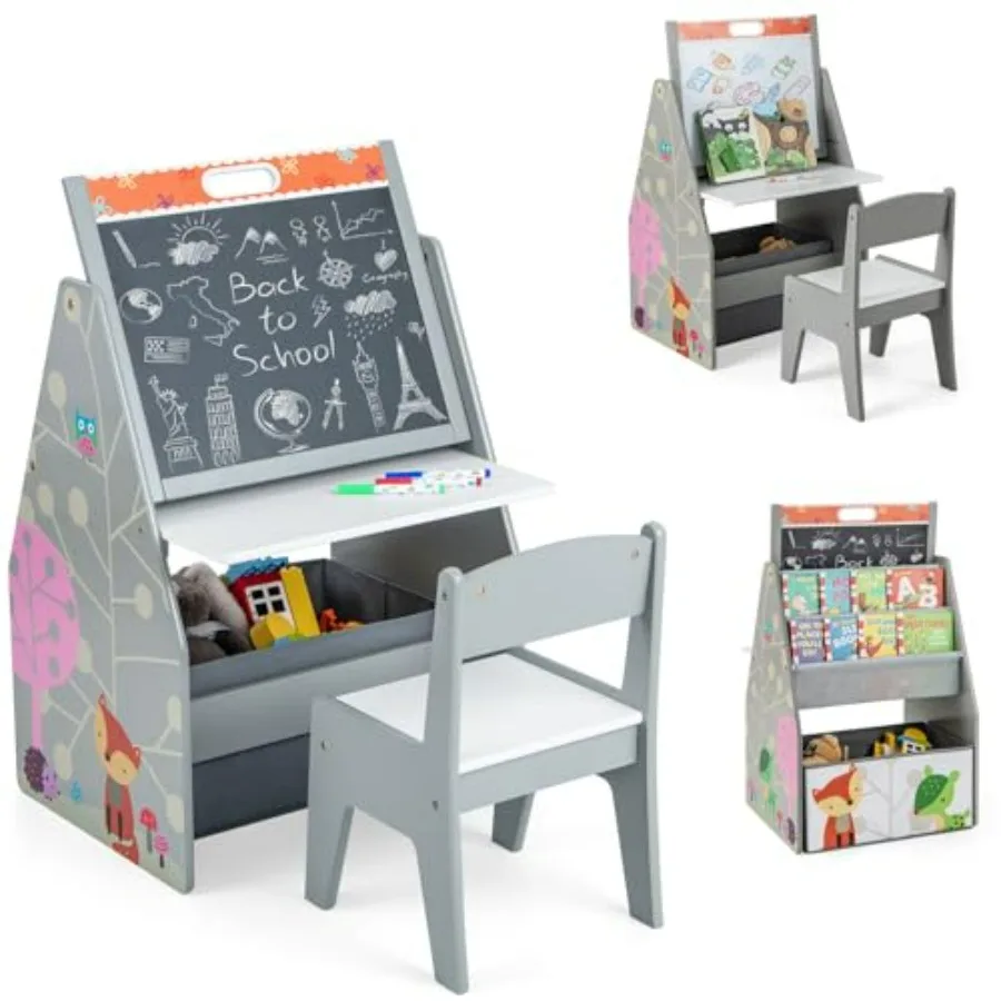 Art Easel Wooden Double-Sided Toddler Table Chair Set w/Adjustable Magnetic White Board Chalkboard Bookshelf Storage Bin Arts C
Art Easel Wooden Double-Sided Toddler Table Chair Set w/Adjustable Magnetic White Board Chalkboard Bookshelf Storage Bin Arts C
