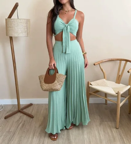 Women's Temperament Suits 2025 Spring Summer Latest Fashion Versatile Camisole Vest, Pleated Loose Wide Leg Pants Two-Piece Set
Women's Temperament Suits 2025 Spring Summer Latest Fashion Versatile Camisole Vest, Pleated Loose Wide Leg Pants Two-Piece Set
