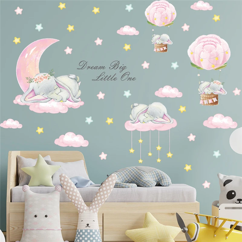 Funny Elephant Sleeping On Pink Moon Cloud Wall Stickers For Kids Room Home Decoration Animals Mural Art Girls Decals Pvc Poster
Funny Elephant Sleeping On Pink Moon Cloud Wall Stickers For Kids Room Home Decoration Animals Mural Art Girls Decals Pvc Poster
