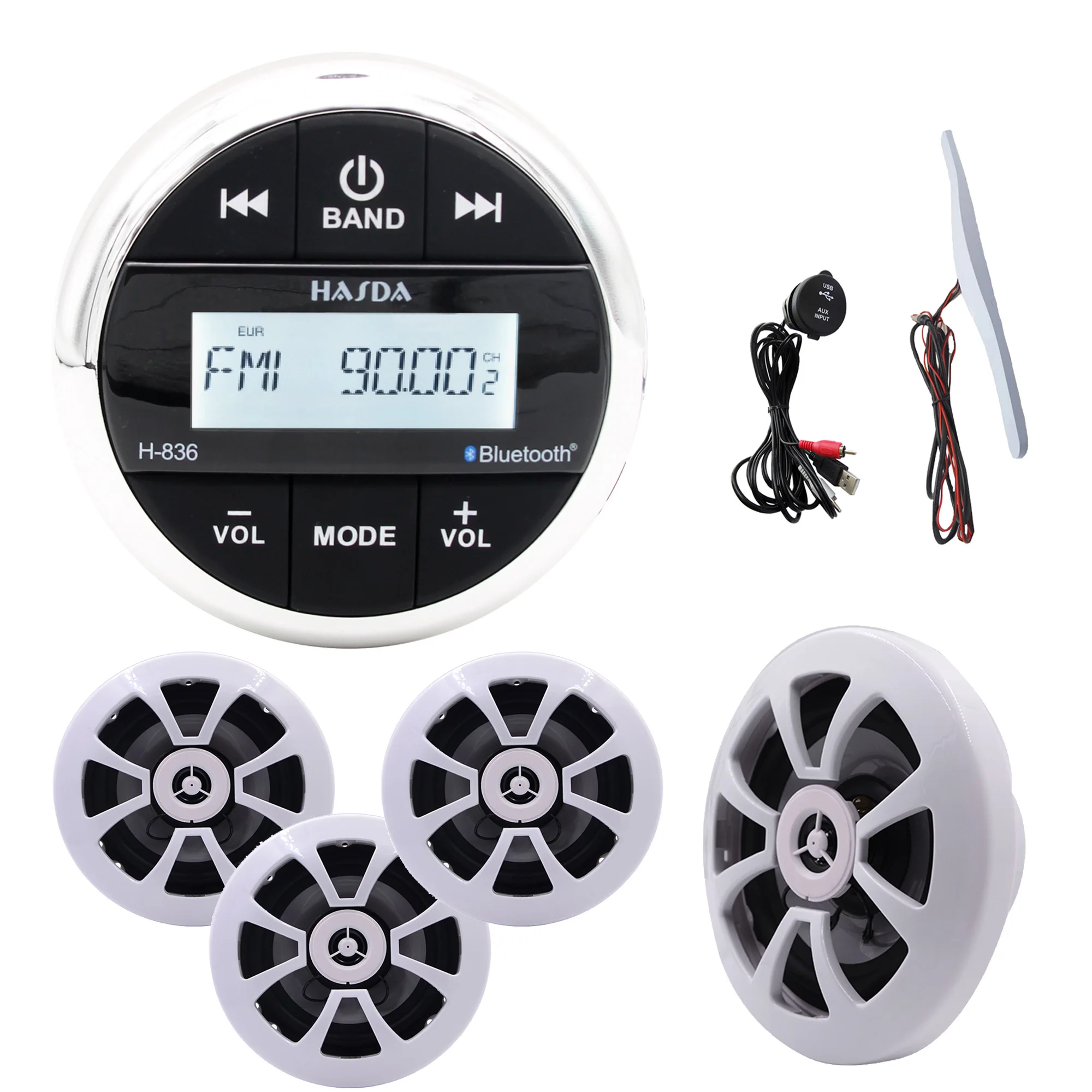 HASDA Waterproof Marine Speakers H-054*4+Bluetooth MP3 Radio H-836+USB Date Cable+antenna KIT
HASDA Waterproof Marine Speakers H-054*4+Bluetooth MP3 Radio H-836+USB Date Cable+antenna KIT