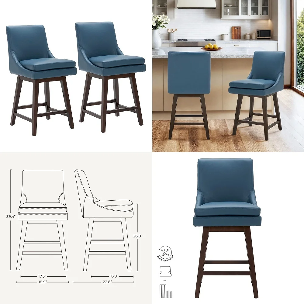 Counter Height Swivel Barstool with Back Set of 2, FSC Certified Upholstered Faux Leather Swivel Bar Stool, 26.8 H Seat Height,
Counter Height Swivel Barstool with Back Set of 2, FSC Certified Upholstered Faux Leather Swivel Bar Stool, 26.8 H Seat Height,