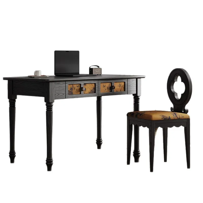 French retro computer desk fragrant cloud yarn black dresser writing table integrated American ash wood solid wood legs desk
French retro computer desk fragrant cloud yarn black dresser writing table integrated American ash wood solid wood legs desk