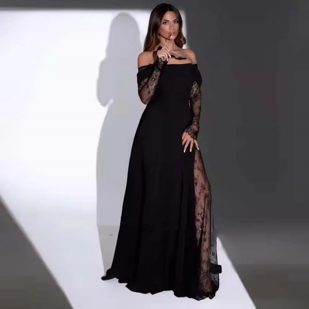 Customized Boat Neck Evening Dress Satin Lace Applique Gorgeous Half Sleeve Prom Dresses Formal Occasion Party Gown Robe Soiree 
Customized Boat Neck Evening Dress Satin Lace Applique Gorgeous Half Sleeve Prom Dresses Formal Occasion Party Gown Robe Soiree
