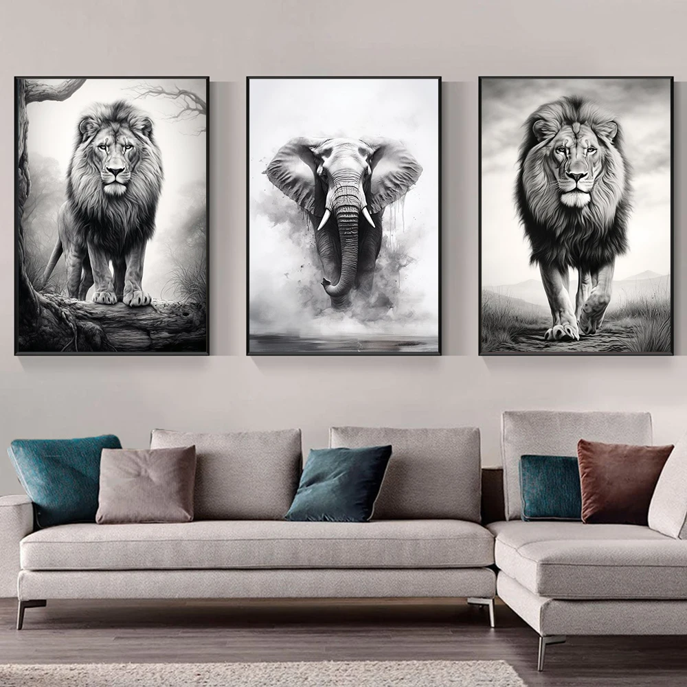 Black Whte Art Lion King Tiger Elephant Poster Prints For Living Room Home Decor African Wild Animals Canvas Painting Wall Art
Black Whte Art Lion King Tiger Elephant Poster Prints For Living Room Home Decor African Wild Animals Canvas Painting Wall Art
