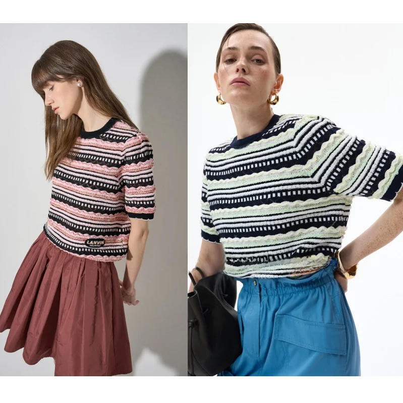 Ultra Comfortable Summer Knitwear round Ne Striped Commute Versatile ort Sve Knitted Top Korean Sle Thin Regular Length
Ultra Comfortable Summer Knitwear round Ne Striped Commute Versatile ort Sve Knitted Top Korean Sle Thin Regular Length