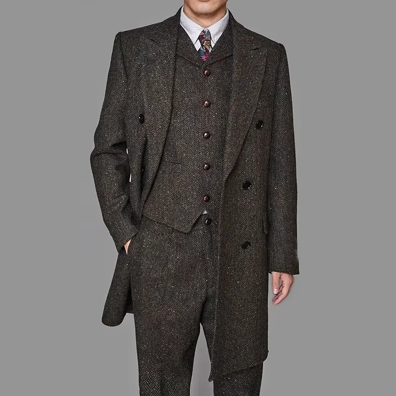 Fashion Mens Suits Tweed three-Piece Suit Tweed Vintage Business Jacket Vest and Pants Custom Wedding Tuxedos New in winter
Fashion Mens Suits Tweed three-Piece Suit Tweed Vintage Business Jacket Vest and Pants Custom Wedding Tuxedos New in winter