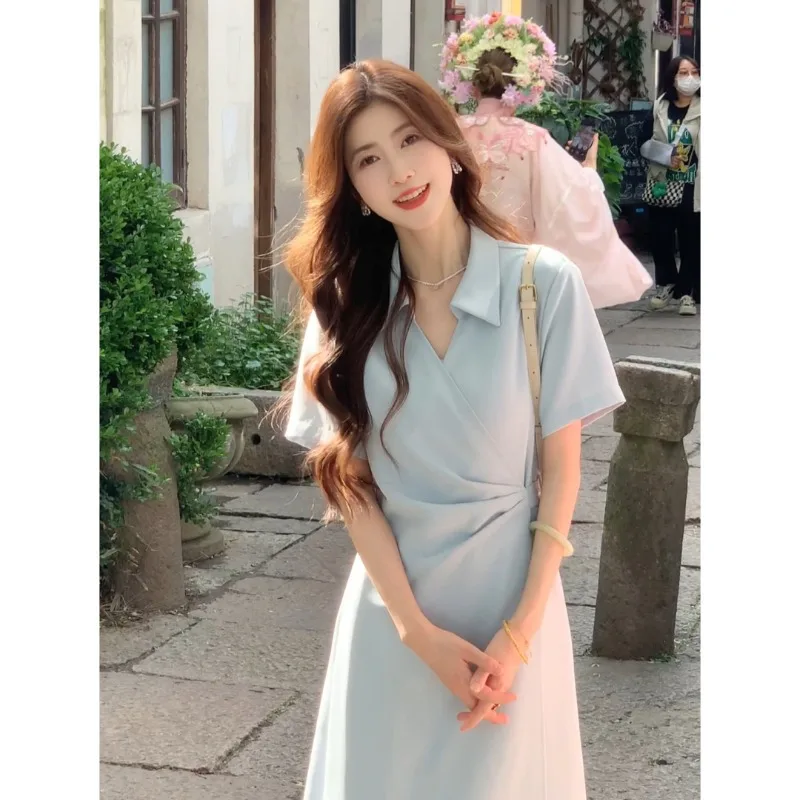 Новинка 2025, японское, корейское, французское платье-поло с короткими рукавами, женское летнее платье трапециевидной формы с разрезом и тонкой талией
Новинка 2025, японское, корейское, французское платье-поло с короткими рукавами, женское летнее платье трапециевидной формы с разрезом и тонкой талией