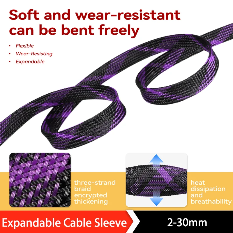 2-10m Purple-Black High Density PET Braided Expandable Sleeve2/4/6/8/10/12/14/16/20/25/30mm Wire Wrap Cover Protect Nylon Sheath
2-10m Purple-Black High Density PET Braided Expandable Sleeve2/4/6/8/10/12/14/16/20/25/30mm Wire Wrap Cover Protect Nylon Sheath