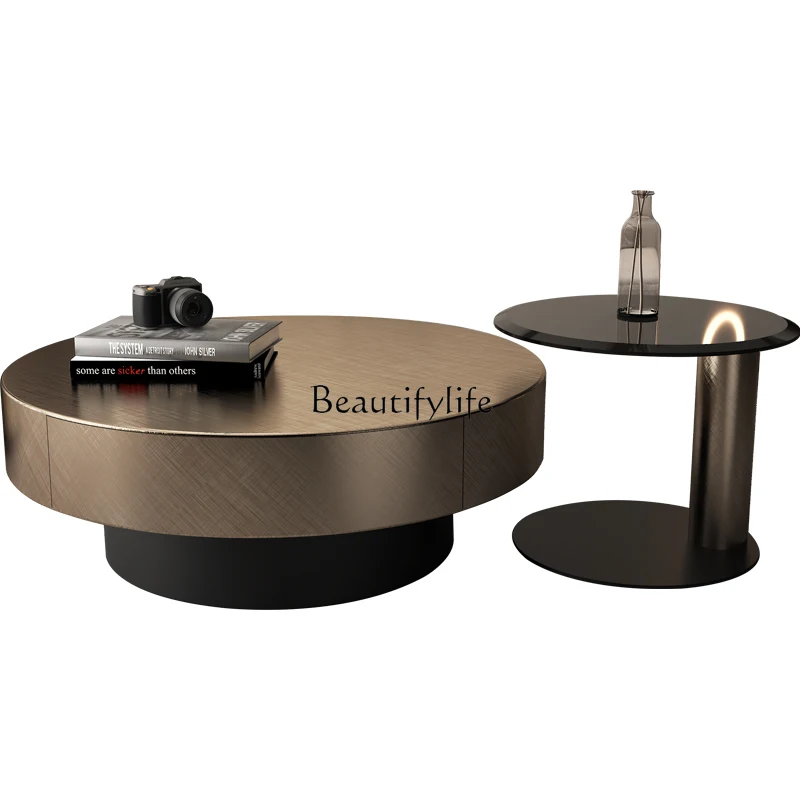 Italian light luxury stainless steel round coffee table modern simple creative tempered glass living room home
Italian light luxury stainless steel round coffee table modern simple creative tempered glass living room home