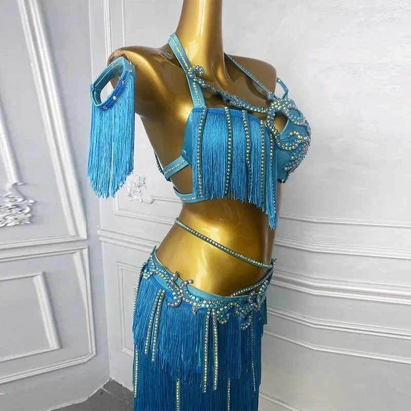 Customized Latin Belly Dance Dress for Women Practice Clothes Oriental Dance Costumes Lake Blue Tassels Bra Skirt 2Pcs Dancewear
Customized Latin Belly Dance Dress for Women Practice Clothes Oriental Dance Costumes Lake Blue Tassels Bra Skirt 2Pcs Dancewear