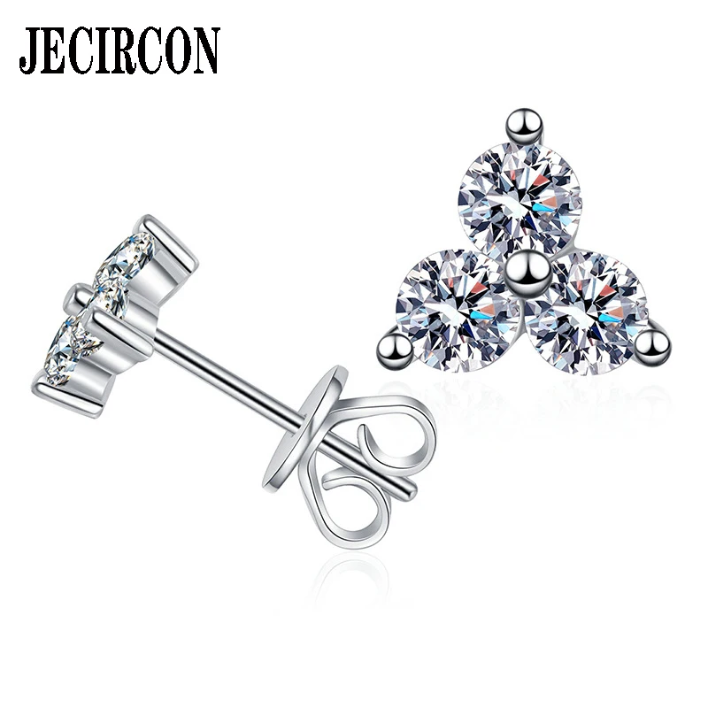 JECIRCON S925 Sterling Silver Stud Earrings Simple 3 Stone Full Moissanite Petal Studs for Women Fashion Jewelry Total 0.6 Carat
JECIRCON S925 Sterling Silver Stud Earrings Simple 3 Stone Full Moissanite Petal Studs for Women Fashion Jewelry Total 0.6 Carat