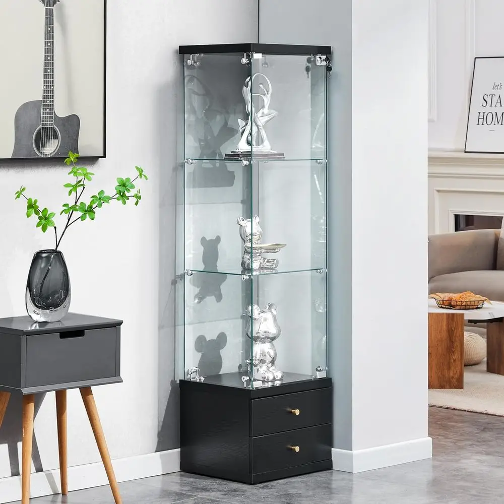Floor Standing Glass Display Cabinet with Lockable Doors and Storage Drawers (Black)
Floor Standing Glass Display Cabinet with Lockable Doors and Storage Drawers (Black)