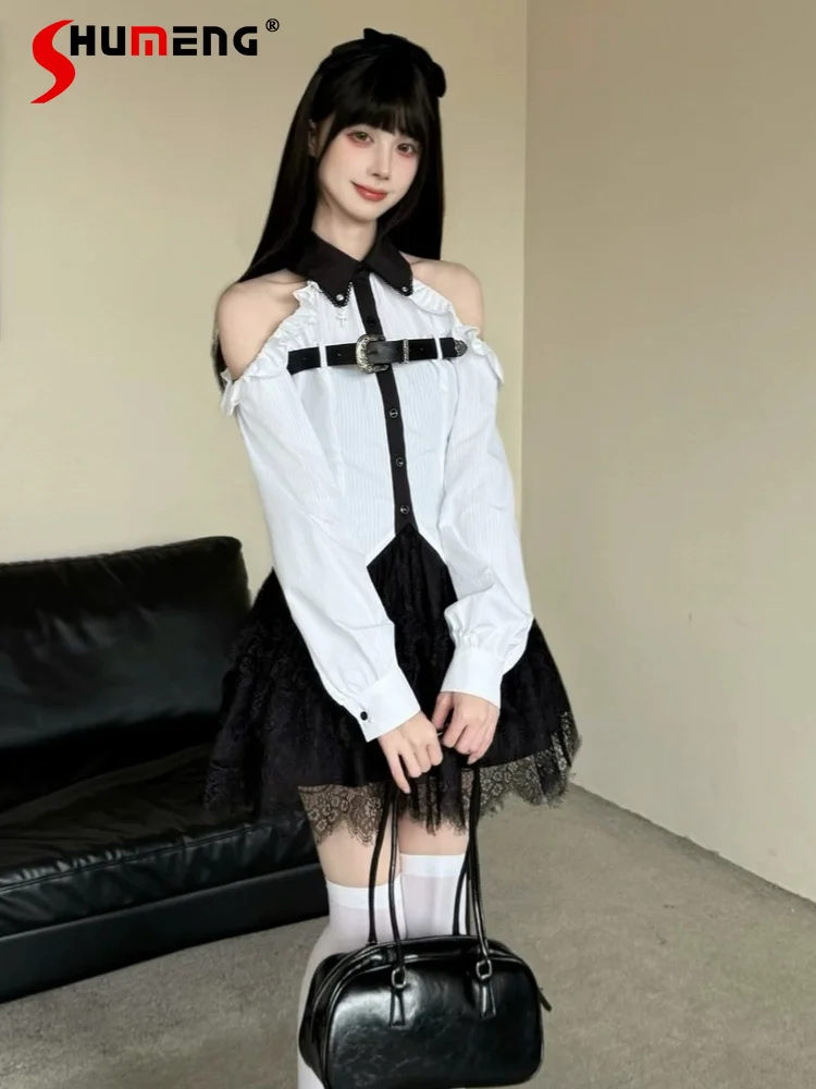 Japanese Subculture Dark Retro Girl's Blouse Off-shoulder Long Sleeve Belt Single-breasted Slim Sweet Versatile Tops Shirt Women
Japanese Subculture Dark Retro Girl's Blouse Off-shoulder Long Sleeve Belt Single-breasted Slim Sweet Versatile Tops Shirt Women