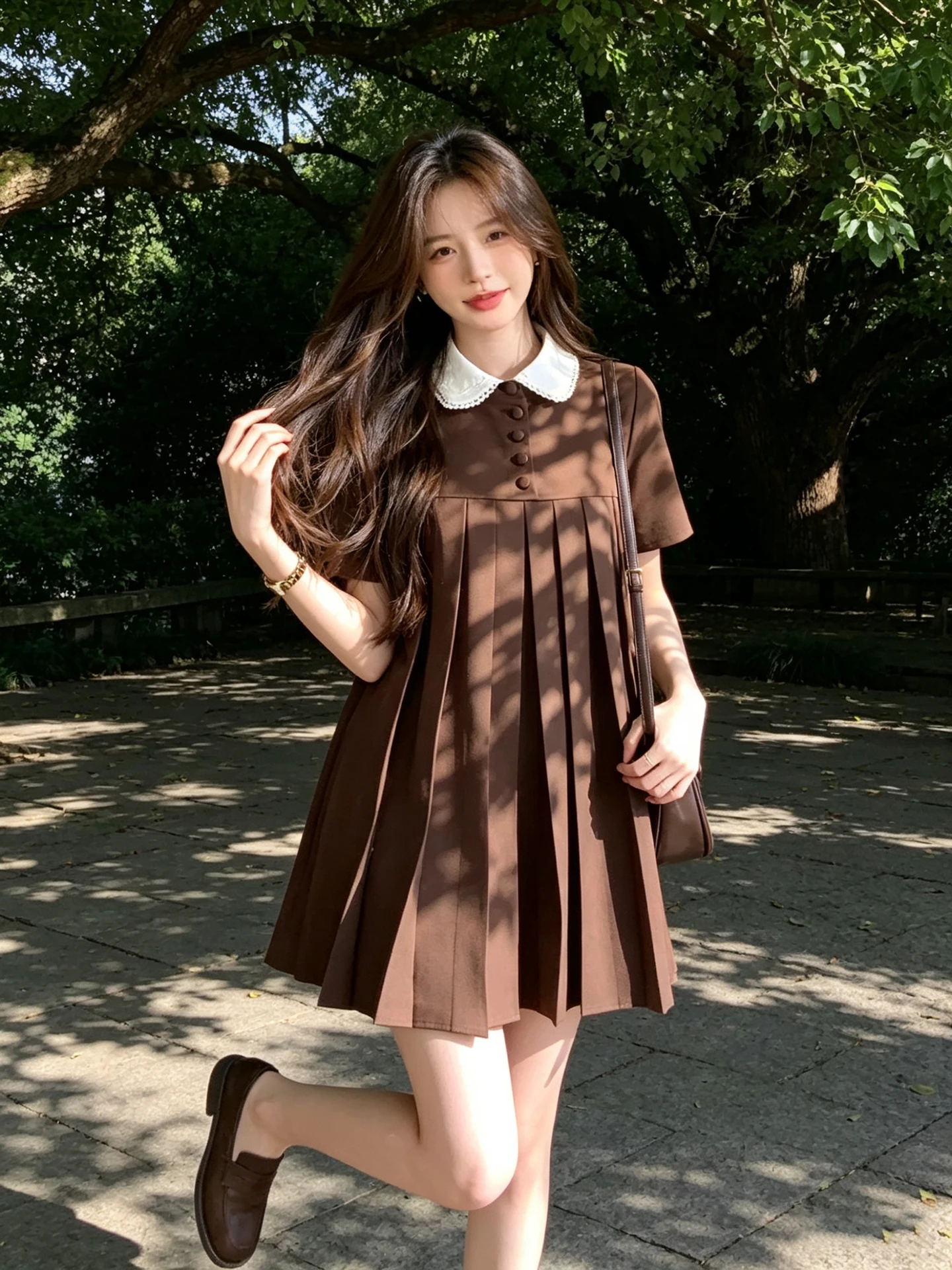 Korean College Style Brown Doll Collar Short Sleeve Dress Women Design Sensation Waist Cinching Pleated Skirt Summer
Korean College Style Brown Doll Collar Short Sleeve Dress Women Design Sensation Waist Cinching Pleated Skirt Summer