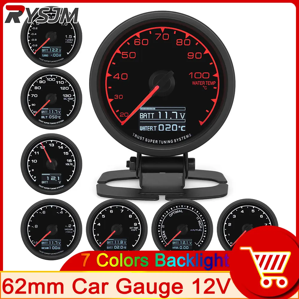 62mm Water Temperature Guage 7 Color LCD Digital Display Car Oil Press Oil Temp Meter Voltmeter Boost Gauge Tachometer AFR EXT
62mm Water Temperature Guage 7 Color LCD Digital Display Car Oil Press Oil Temp Meter Voltmeter Boost Gauge Tachometer AFR EXT