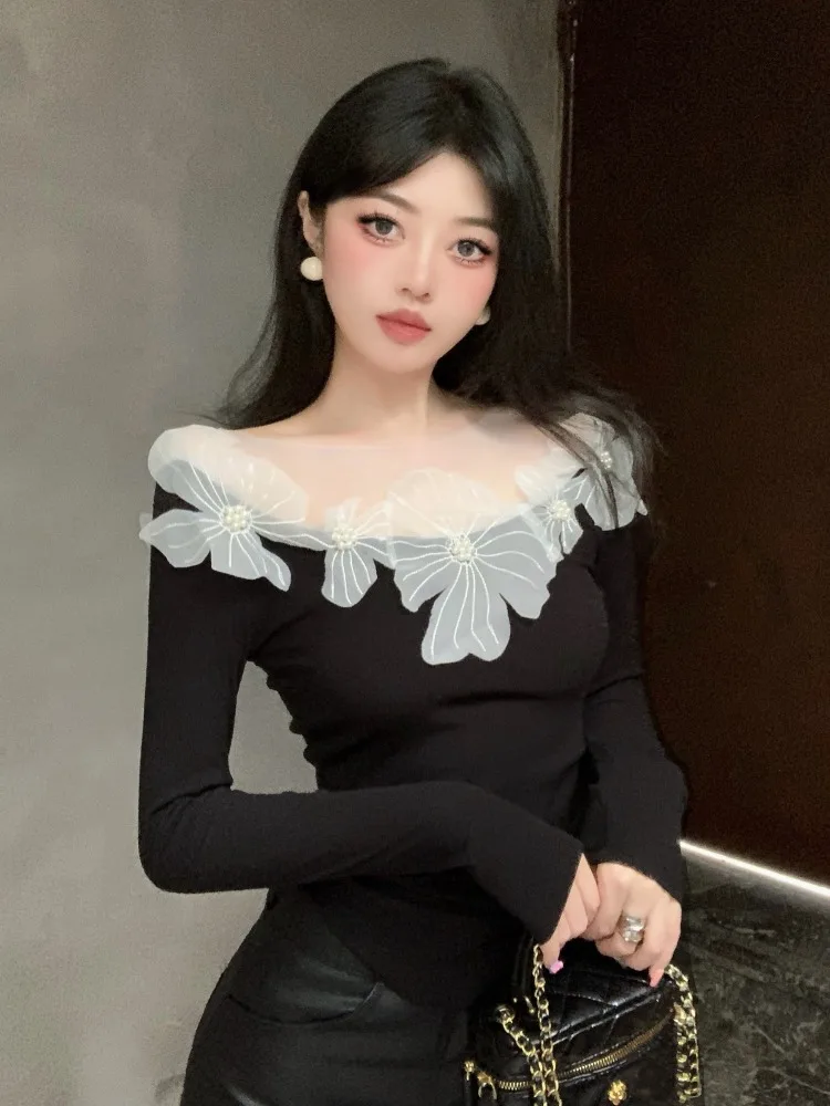 Elegant Girl Sweet Lace Splice Flower Long Sleeve T-Shirt Women's Slimming Pure Desire Base Shirt Top for Autumn Commute
Elegant Girl Sweet Lace Splice Flower Long Sleeve T-Shirt Women's Slimming Pure Desire Base Shirt Top for Autumn Commute