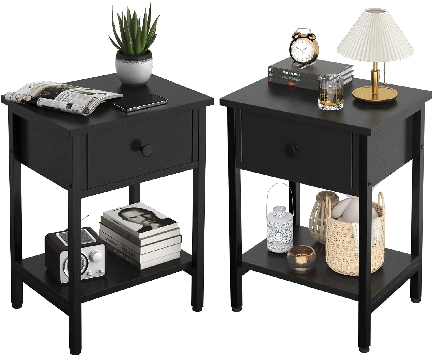 2-Pack Nightstands with Drawer & Shelf, Heavy Duty End Tables for Bedroom, Living Room, Small Spaces, Easy Assembly, Black
2-Pack Nightstands with Drawer & Shelf, Heavy Duty End Tables for Bedroom, Living Room, Small Spaces, Easy Assembly, Black