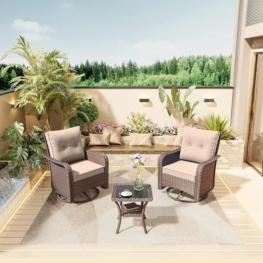 3 Piece Wicker Swivel Rochair Set, Outdoor Patio Glider Chair With Glass Top Coffee Table, Conversation Furniture Set Suitable
3 Piece Wicker Swivel Rochair Set, Outdoor Patio Glider Chair With Glass Top Coffee Table, Conversation Furniture Set Suitable