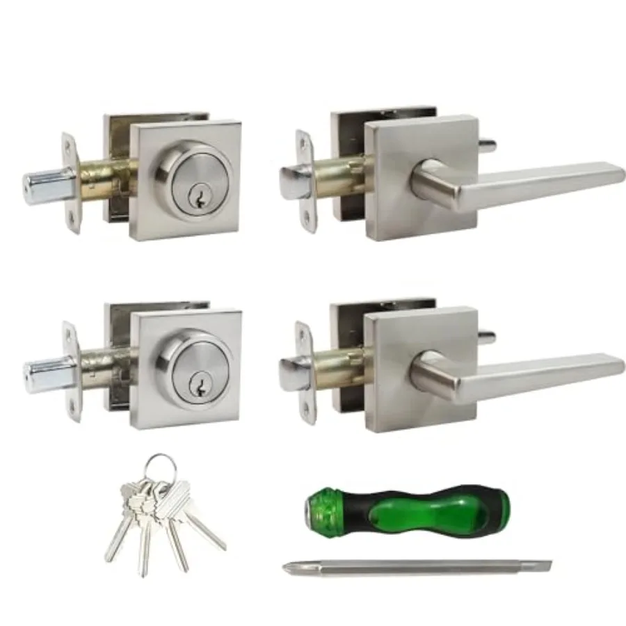 Front Door Handle and Deadbolt Set, Square Heavy Duty Exterior Door Knob with Deadbolt, Brushed Nickel, 2pack
Front Door Handle and Deadbolt Set, Square Heavy Duty Exterior Door Knob with Deadbolt, Brushed Nickel, 2pack