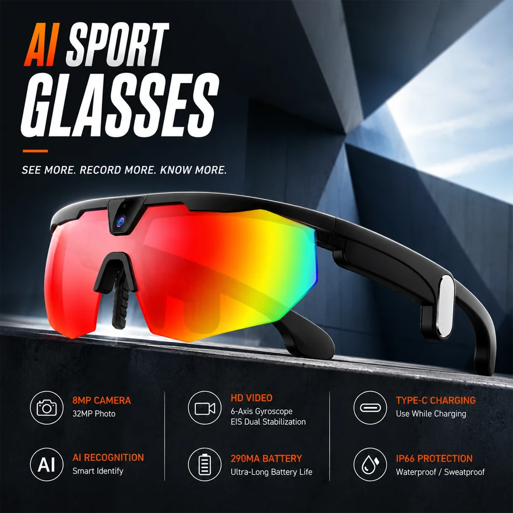 IP66 Dust Resistant Sports Cycling Sunglasses 2026 Smart Model AI Real Time Translation Wireless Call 8MP HD Anti Shake Camera
IP66 Dust Resistant Sports Cycling Sunglasses 2026 Smart Model AI Real Time Translation Wireless Call 8MP HD Anti Shake Camera