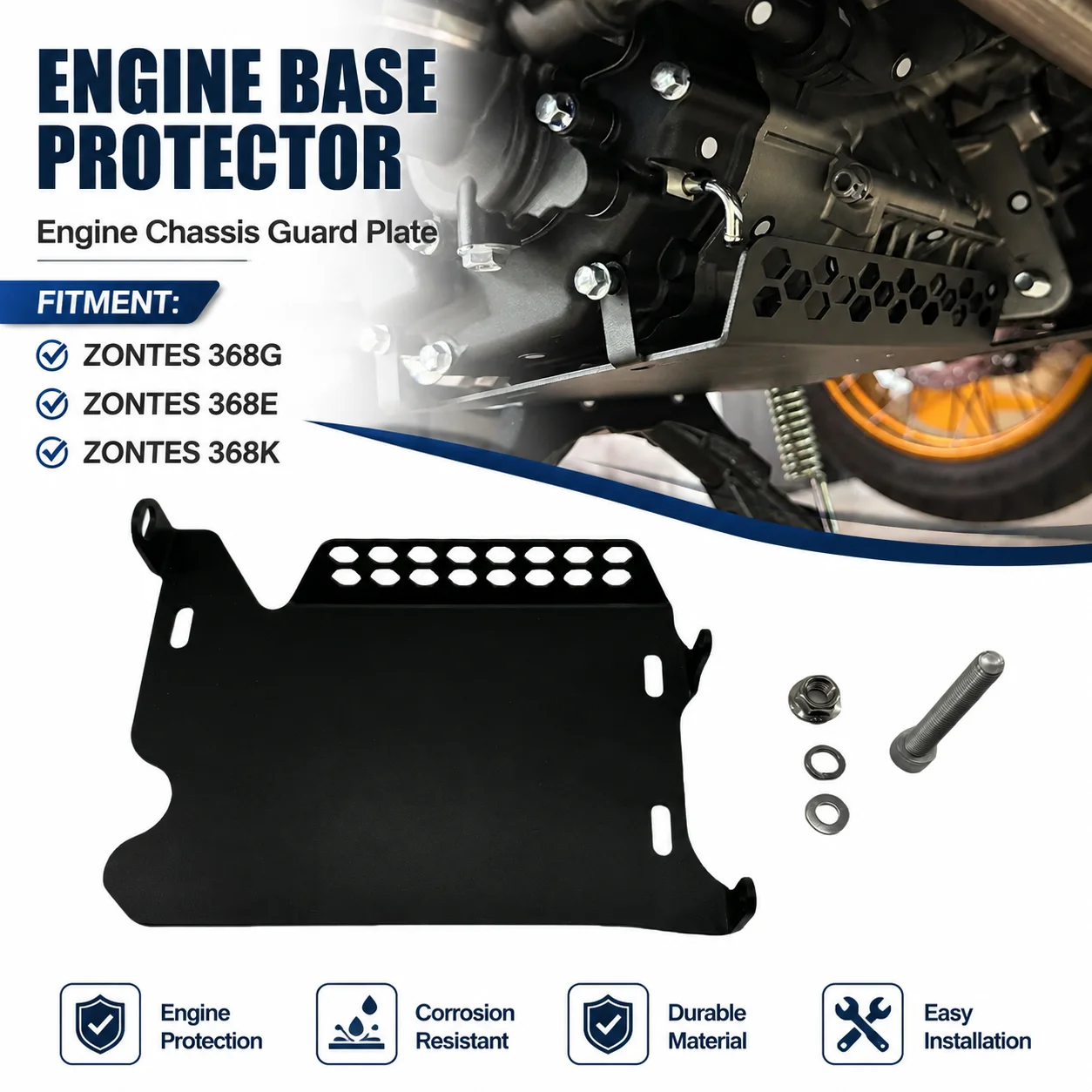 Engine chassis guard compatible with ZONTES 368G/368E/368K, anti-slip and splash-proof protective cover
Engine chassis guard compatible with ZONTES 368G/368E/368K, anti-slip and splash-proof protective cover
