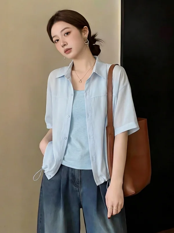 Light Blue Short Sleeve Shirt Jacket Vest Two-Piece Set Sweet And Salty Style Commute Korean Loose Fit Regular Sleeve Length
Light Blue Short Sleeve Shirt Jacket Vest Two-Piece Set Sweet And Salty Style Commute Korean Loose Fit Regular Sleeve Length