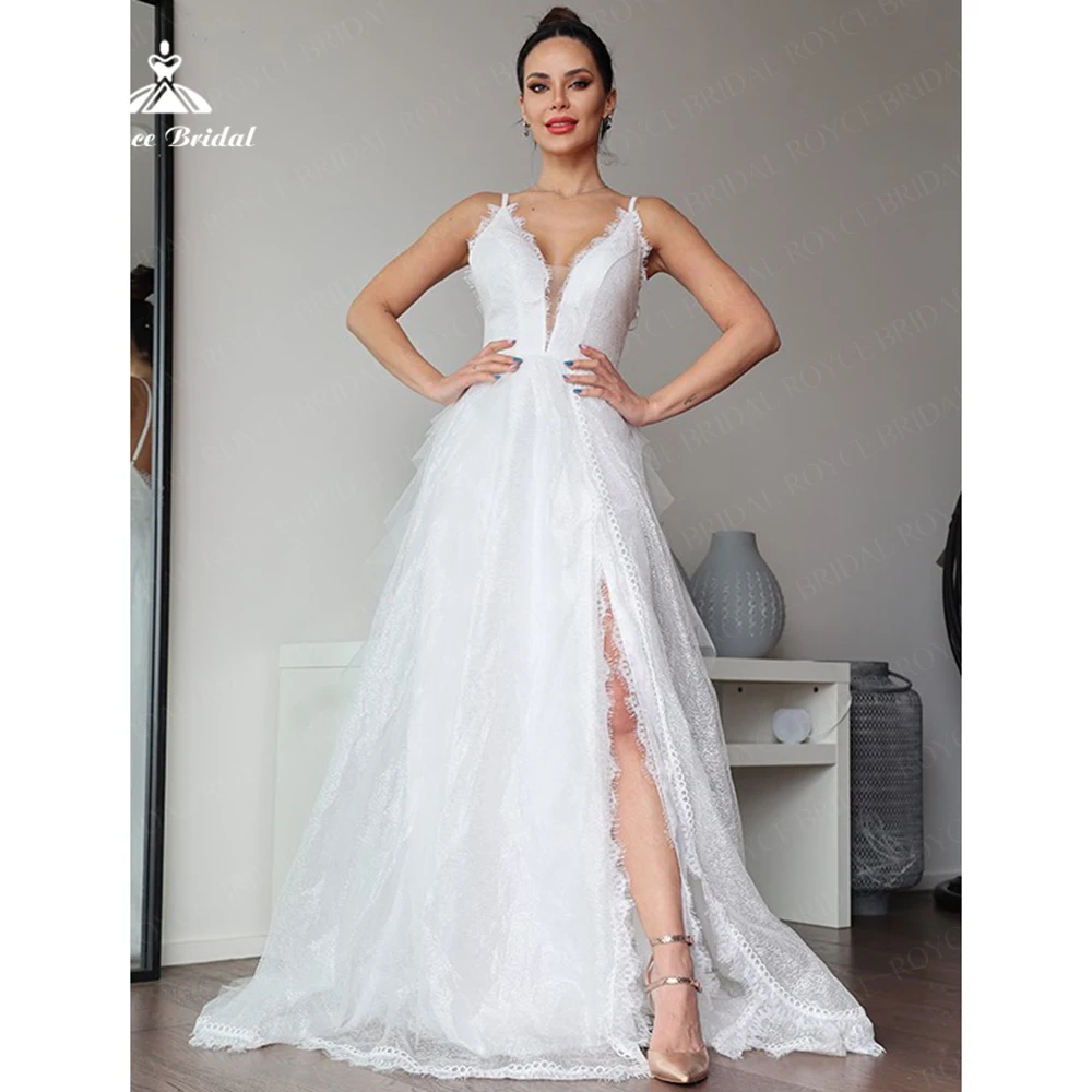 Roycebridal Элегантное блестящее тюлевое свадебное платье трапециевидной формы 202, глубокий V-образный вырез с разрезом по бокам, индивидуальное платье femininos
Roycebridal Элегантное блестящее тюлевое свадебное платье трапециевидной формы 202, глубокий V-образный вырез с разрезом по бокам, индивидуальное платье femininos
