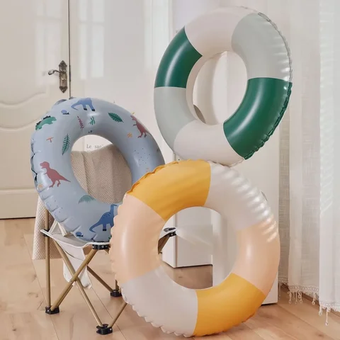 New Thickened Swimming Ring Olive Inflatable Baby Underarm Ring Striped Life Buoy Ring Danish Retro Pool Accessories swim ring