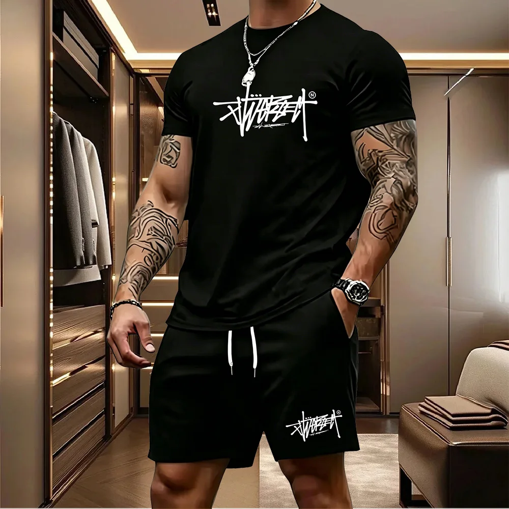 New Men Streetwear Graffiti Logo Printed Crew Neck Tee Elastic Drawstring Shorts Breathable Summer Sports Casual Suit For Men
New Men Streetwear Graffiti Logo Printed Crew Neck Tee Elastic Drawstring Shorts Breathable Summer Sports Casual Suit For Men