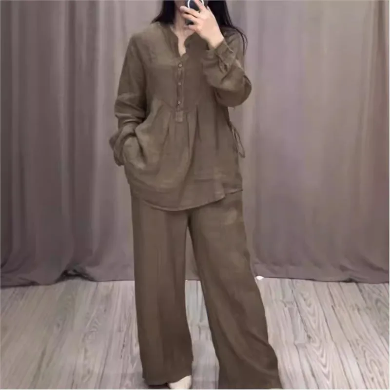 Women Two Piece Sets Casual Long Sleeve Pleated Shirts 2 Piece Set Fashion Loose Pocket Wide-leg Pants Suit Spring Autumn 2024
Women Two Piece Sets Casual Long Sleeve Pleated Shirts 2 Piece Set Fashion Loose Pocket Wide-leg Pants Suit Spring Autumn 2024