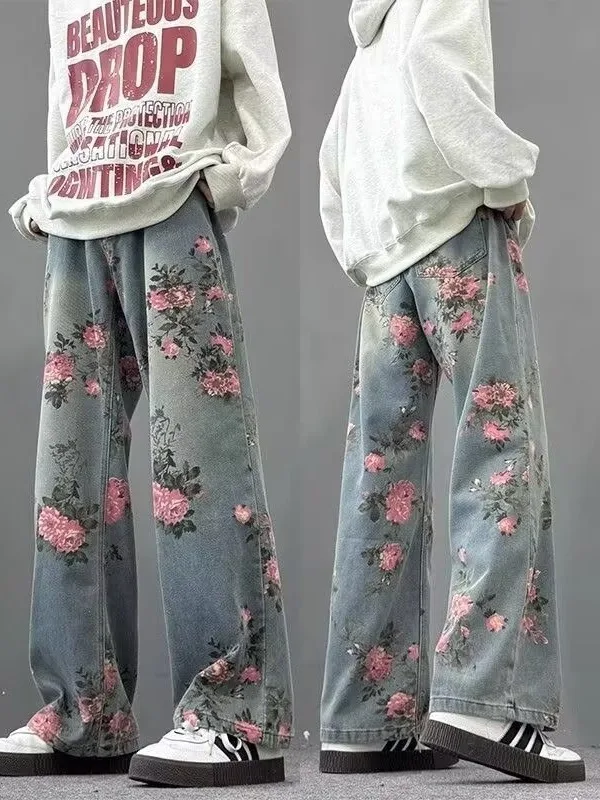 Retro Print Wide Leg Men's Jeans American Casual Style High Street Fashion Loose Straight Blade Pants Wear Resistant Floral P...
Retro Print Wide Leg Men's Jeans American Casual Style High Street Fashion Loose Straight Blade Pants Wear Resistant Floral P...