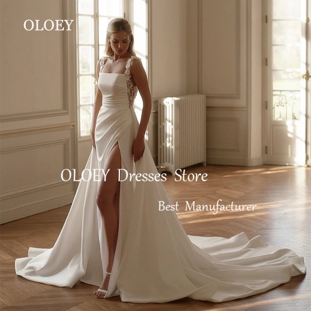 OLOEY Luxury Beads Ivory Mermaid Wedding Dress Sleeveless Long Bridal Gown Pleats Satin Side Slit Detachable Train Custom Made
OLOEY Luxury Beads Ivory Mermaid Wedding Dress Sleeveless Long Bridal Gown Pleats Satin Side Slit Detachable Train Custom Made