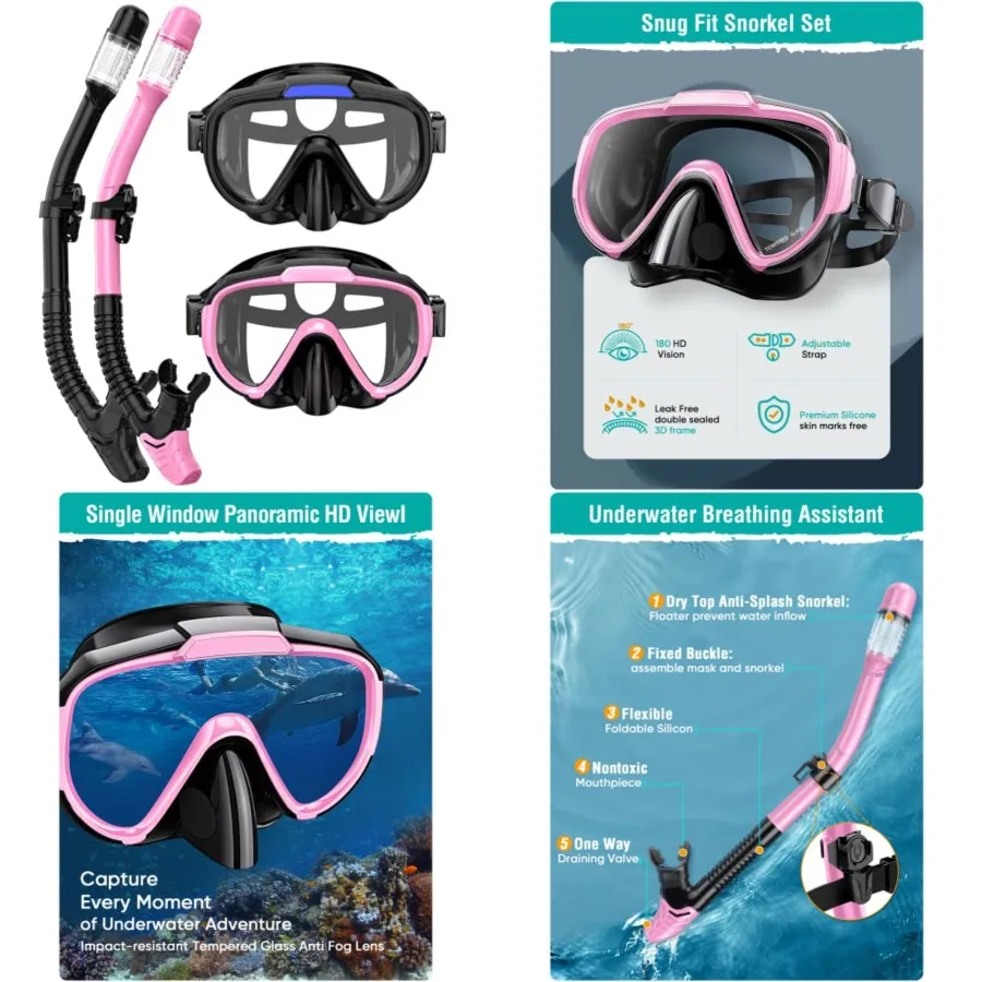 Snorkel Set Adults Snorkeling Gear Anti-Fog Panoramic View Swim Mask Dry Top Snorkel Kit with Carry Bag for Snorkeling Scuba Di
Snorkel Set Adults Snorkeling Gear Anti-Fog Panoramic View Swim Mask Dry Top Snorkel Kit with Carry Bag for Snorkeling Scuba Di