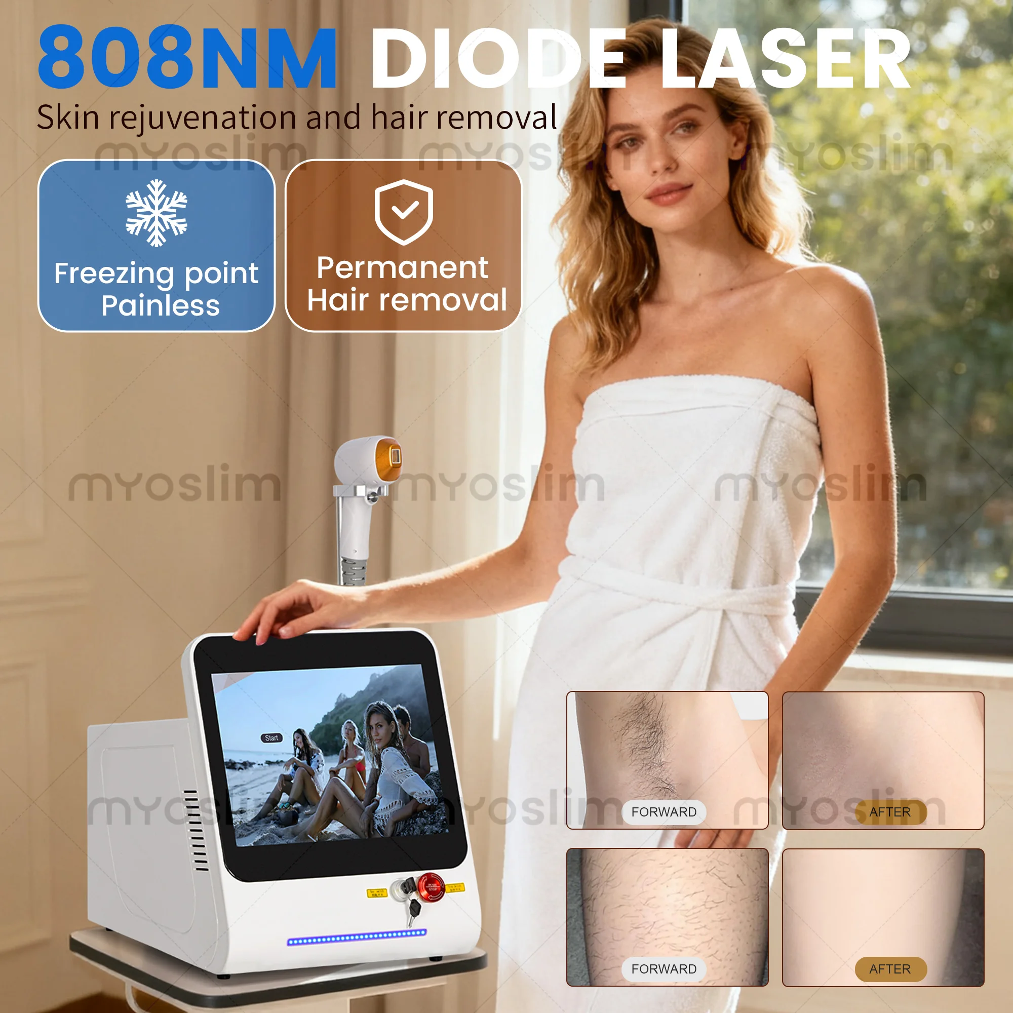 Diode Laser Hair Removal Machine Depiladora Laser 808NM 755NM 1064NM Tender Skin Safe Painless Permanent Depilation High Power
Diode Laser Hair Removal Machine Depiladora Laser 808NM 755NM 1064NM Tender Skin Safe Painless Permanent Depilation High Power