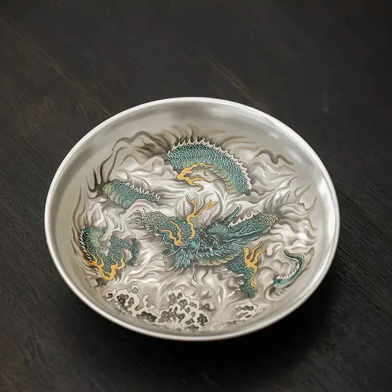 Pure Handmade Silver Tea Holder Qinglong Silver Painting Teapot Cover Holder Kung Fu Tea Set Holiday Gifts Gaiwan Tray Ornaments
Pure Handmade Silver Tea Holder Qinglong Silver Painting Teapot Cover Holder Kung Fu Tea Set Holiday Gifts Gaiwan Tray Ornaments
