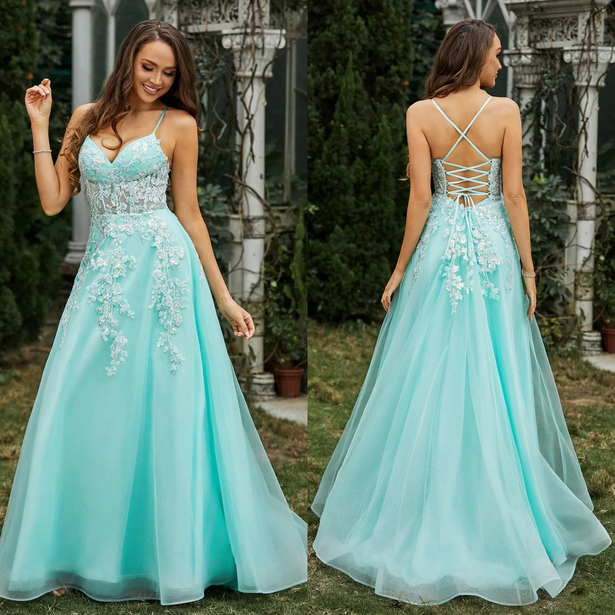 Mint Green Prom Dress Women New Lace Appliques Evening Gowns Sleeveless Formal Dresses For Tulle Criss Cross Customized Vestido
Mint Green Prom Dress Women New Lace Appliques Evening Gowns Sleeveless Formal Dresses For Tulle Criss Cross Customized Vestido