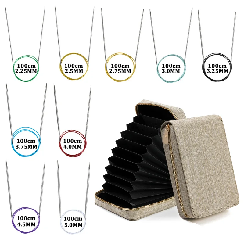9Pcs Circular Knitting Needles Set with Storage bag 2.25mm-5MM Metal Circle Knit Needle for Hats,Blankets, Knit Tools Set
9Pcs Circular Knitting Needles Set with Storage bag 2.25mm-5MM Metal Circle Knit Needle for Hats,Blankets, Knit Tools Set