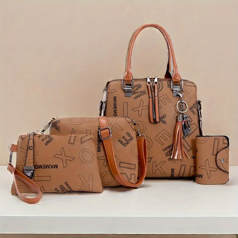 4-Piece Set, Large Capacity Letter Pattern Women's Shoulder Bag With Handbag, Wallet & Clutch For Shopping, Travel, Banquet, Mot
4-Piece Set, Large Capacity Letter Pattern Women's Shoulder Bag With Handbag, Wallet & Clutch For Shopping, Travel, Banquet, Mot