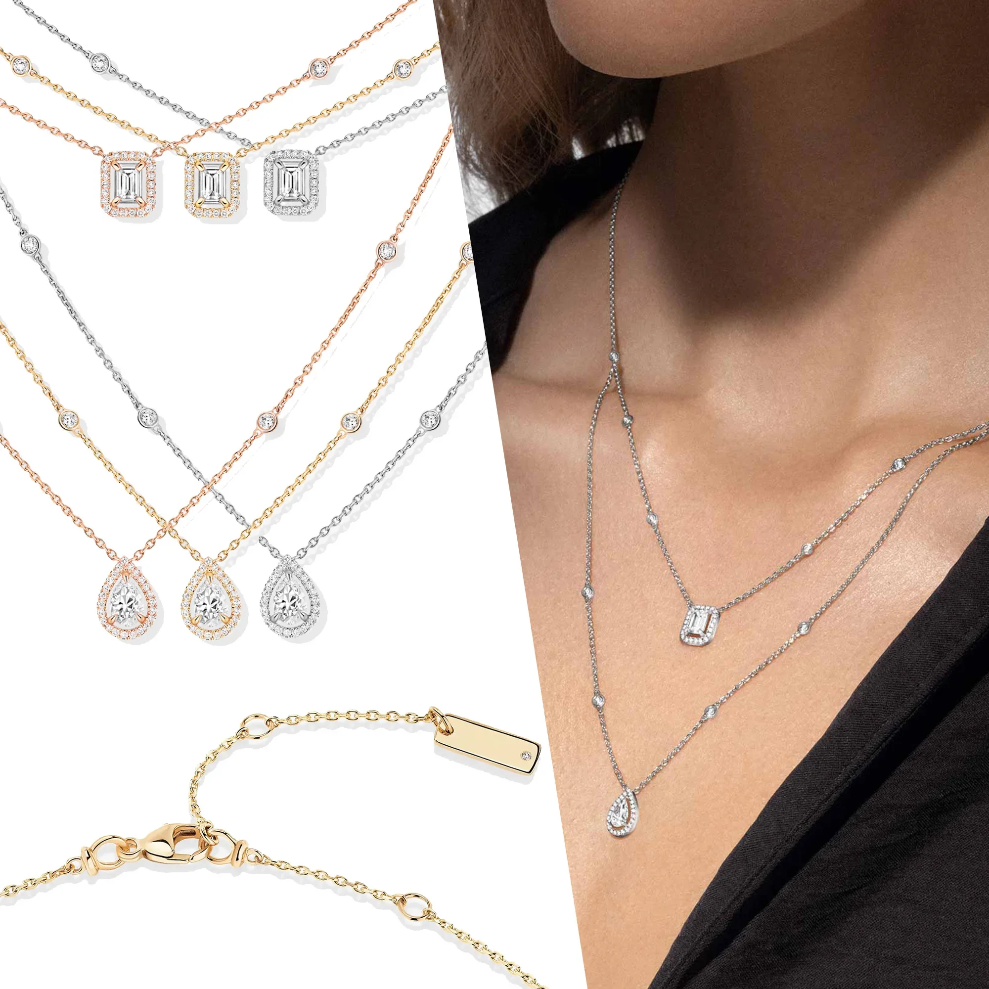 Unique Double layered Layered Full Diamond Luxury Geometric Diamond European and American Pure Silver 925 Necklace
Unique Double layered Layered Full Diamond Luxury Geometric Diamond European and American Pure Silver 925 Necklace