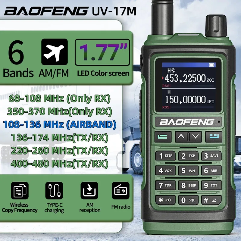 Baofeng UV-17M рация с полным воздушным диапазоном, многодиапазонная беспроводная копировальная частота Type-C, дальняя радиосвязь UV 5R 17 Pro Ham, двусторонняя радиостанция
Baofeng UV-17M рация с полным воздушным диапазоном, многодиапазонная беспроводная копировальная частота Type-C, дальняя радиосвязь UV 5R 17 Pro Ham, двусторонняя радиостанция