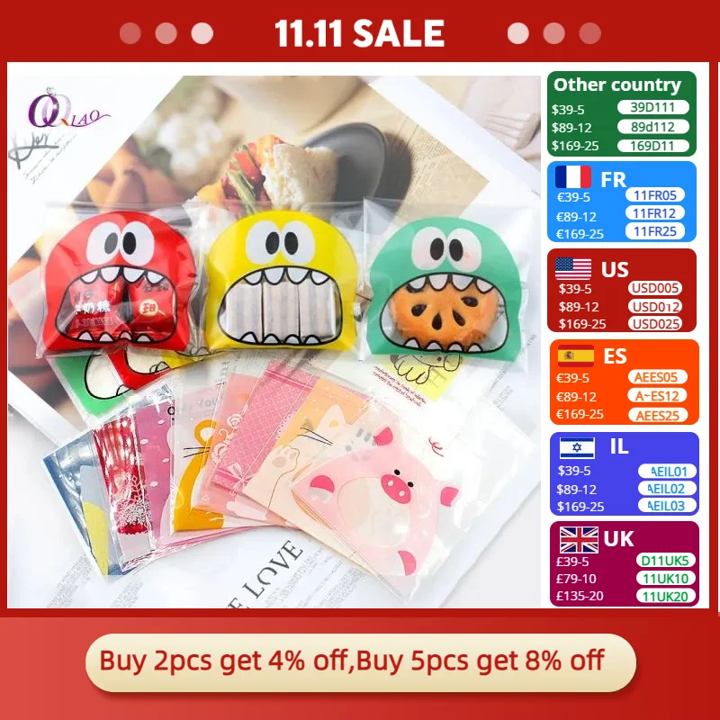 100pcs Cookie Candy Bag Cute Cartoon Self-adhesive Plastic Packing bag For Biscuit Gift Food Packing,Baking Package
100pcs Cookie Candy Bag Cute Cartoon Self-adhesive Plastic Packing bag For Biscuit Gift Food Packing,Baking Package