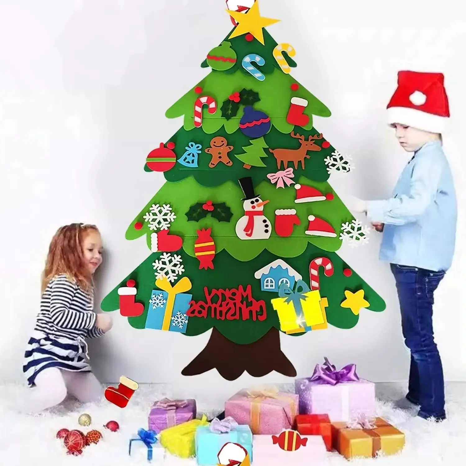 DIY Felt Christmas Tree, Set With 32Pcs Snowman Ornaments for Kids/Toddlers, Wall Hanging Xmas Decor Kit for Home Door Window
DIY Felt Christmas Tree, Set With 32Pcs Snowman Ornaments for Kids/Toddlers, Wall Hanging Xmas Decor Kit for Home Door Window