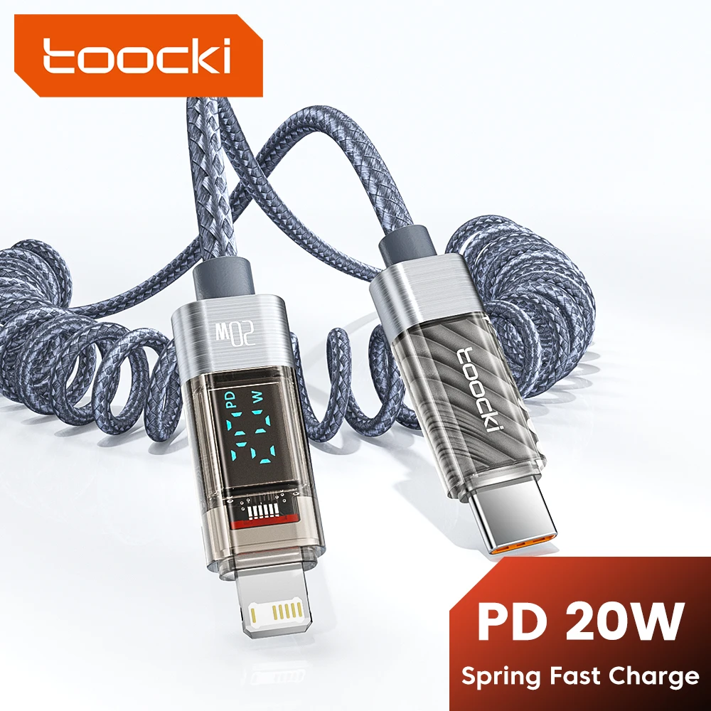 Toocki Type C To Lighting PD 20W Display Fast Charger Cable For iPhone 14 13 Pro Max Spring Telescopic Transparent Charging Wire
Toocki Type C To Lighting PD 20W Display Fast Charger Cable For iPhone 14 13 Pro Max Spring Telescopic Transparent Charging Wire