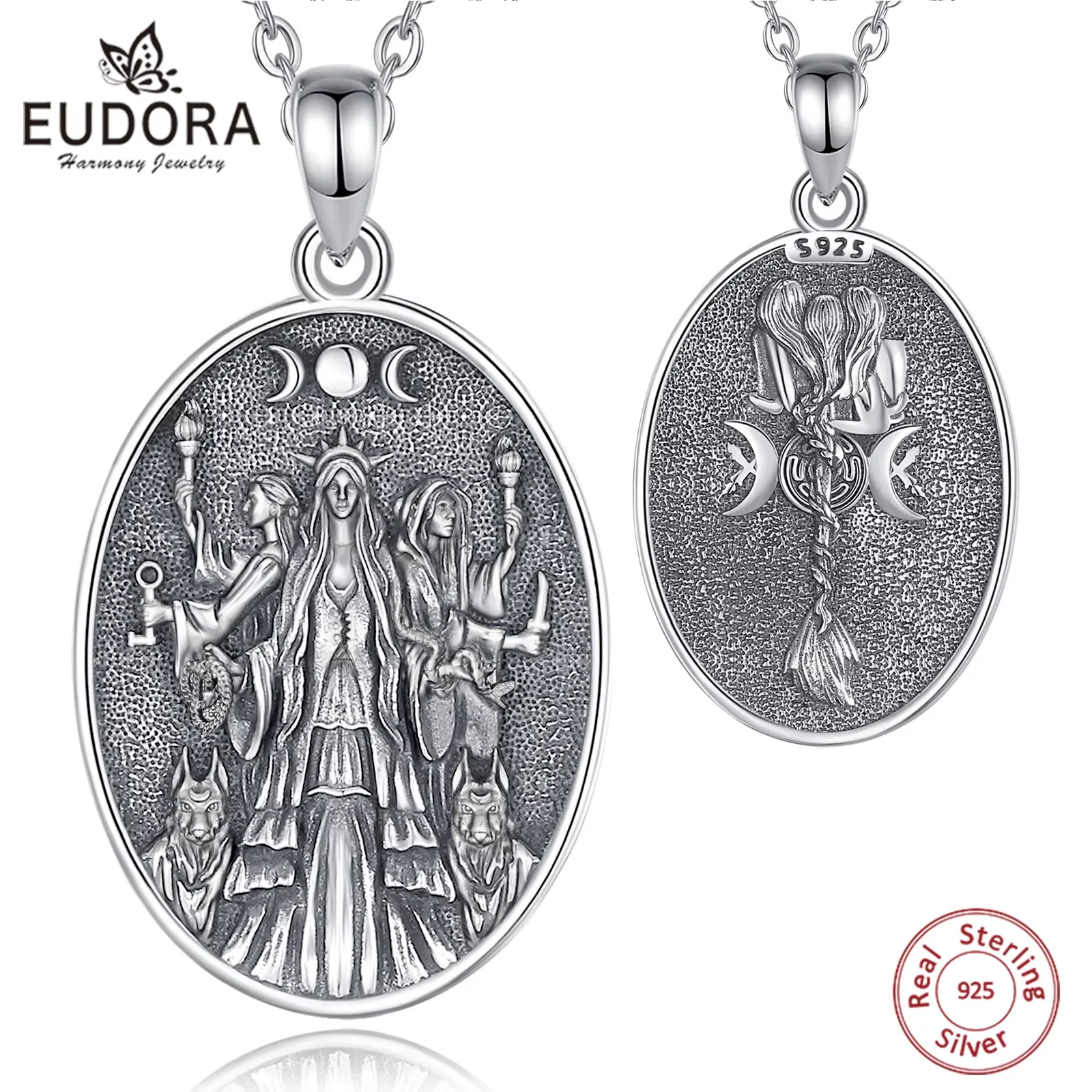 Eudora 925 Sterling Silver Triple Moon Goddess Necklace Hecate Dog Amulet Pendant Triple Goddess Jewelry Personality Women Gift
Eudora 925 Sterling Silver Triple Moon Goddess Necklace Hecate Dog Amulet Pendant Triple Goddess Jewelry Personality Women Gift